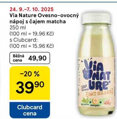 Via Nature Ovesno-ovocný nápoj s čajem matcha, 250 ml 