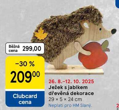 Ježek s jablkem dřevěná dekorace 29 x 5 x 24 cm