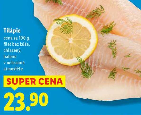 Tilápie, cena za 100 g