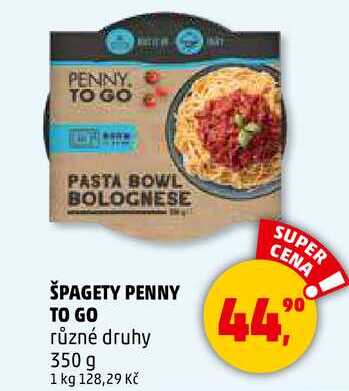 ŠPAGETY PENNY TO GO různé druhy, 350 g 