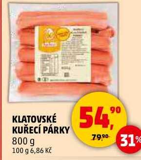 KLATOVSKÉ KUŘECÍ PÁRKY, 800 g 