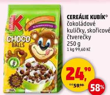 CEREÁLIE KUBÍK čokoládové kuličky, skořicové čtverečky, 250 g 