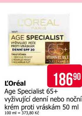L'Oréal Age Specialist 65+ vyživující denní nebo noční krém proti vráskám 50 ml 