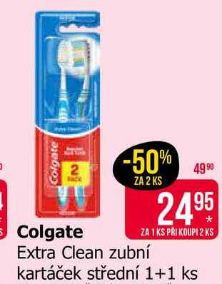 Colgate Extra Clean zubní kartáček střední 1+1 ks 
