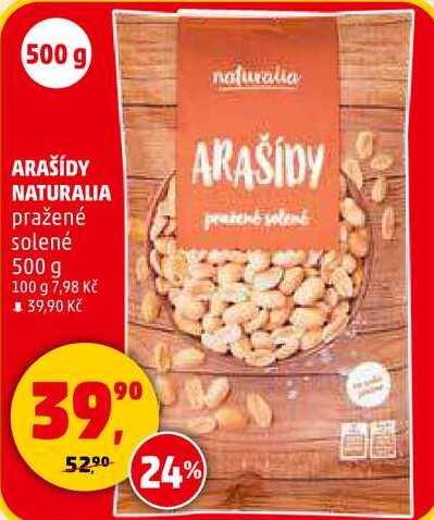 ARAŠÍDY NATURALIA pražené solené, 500 g 