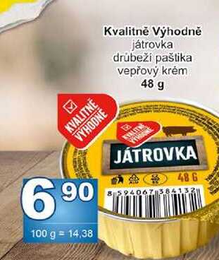 Kvalitně Výhodně játrovka drůbeži paštika vepřový krém 48 g 