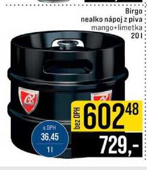 Birgo nealko nápoj z piva mango+limetka 20 l