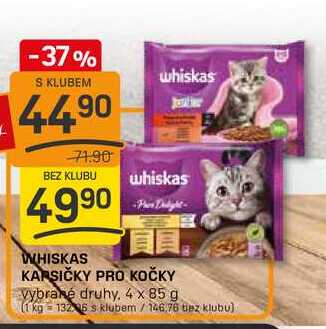 WHISKAS KARSIČKY PRO KOČKY Vybrané druhy, 4 x 85 g.