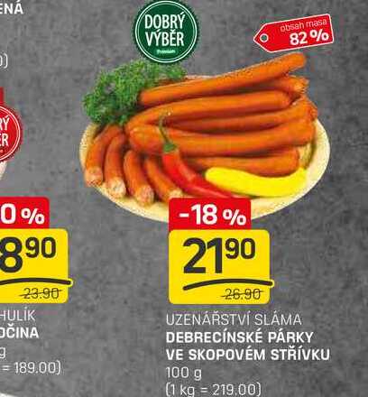 DEBRECÍNSKÉ PÁRKY VE SKOPOVÉM STŘÍVKU 100 g