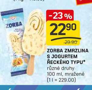 ZORBA ZMRZLINA S JOGURTEM ŘECKÉHO TYPU různé druhy 100 ml, mražené 