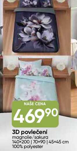 3D povlečení magnolie/sakura 140x200, 70x90, 45x45 cm 100% polyester 