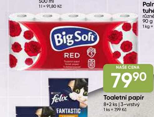 Big Soft Toaletni papir 8+2 ks, 3-vrstvý 