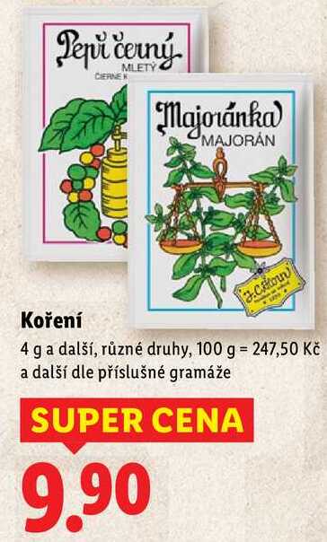 Koření, 4 g a další
