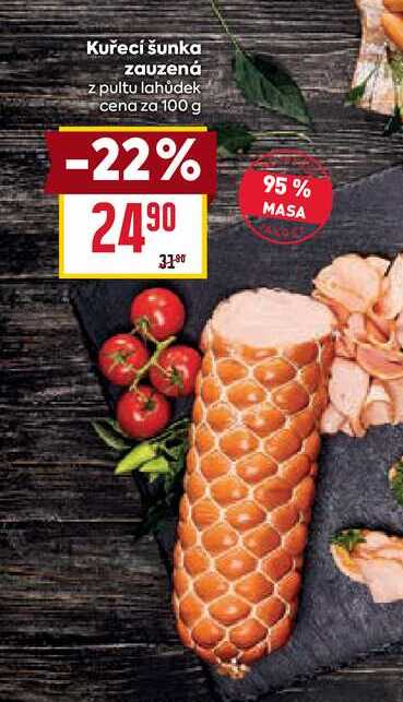 Kuřecí šunka zauzená z pultu lahůdek cena za 100 g 