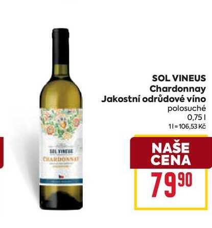 SOL VINEUS Chardonnay Jakostní odrůdové víno polosuché 0,75l