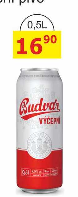BUDVAR Pivo světlé výčepní 0,5l 0.5l plechovka