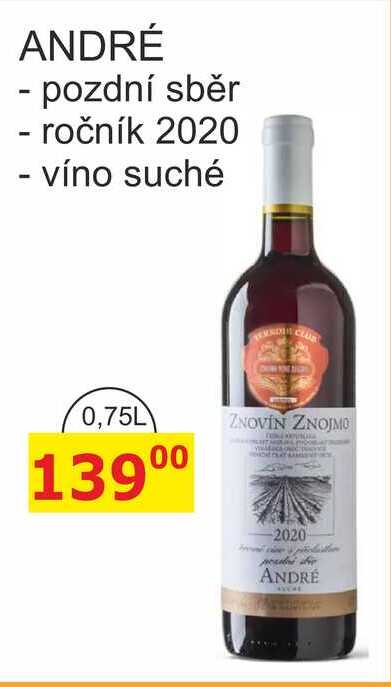 ANDRÉ - pozdní sběr - ročník 2020 0,75l