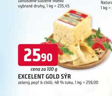 EXCELENT GOLD SÝR zelený pepř & chilli, 48 % tuku, 100 g