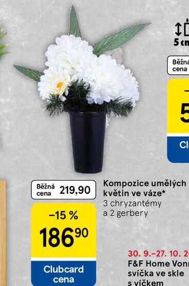 Kompozice umělých květin ve váze, 3 chryzantémy a 2 gerbery