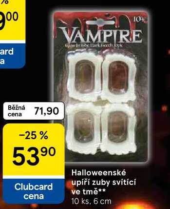 Halloweenské upíří zuby svítící ve tmě, 10 ks, 6 cm 