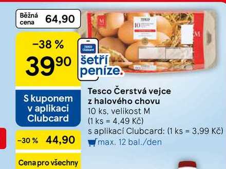 Tesco Čerstvá vejce z halového chovu, 10 ks, velikost M  