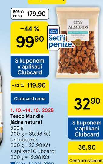 Tesco Mandle jádra natural, 500 g 