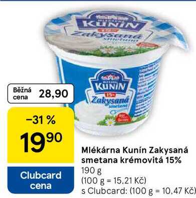 Mlékárna Kunín Zakysaná smetana krémovitá 15%, 190 g 