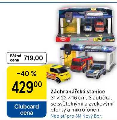 Záchranářská stanice 31 x 22 x 16 cm. 3 autíčka. se světelnými a zvukovými efekty a mikrofonem