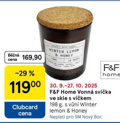 F&F Home Vonná svíčka ve skle s víčkem, 198 g. s vůní Winter lemon & Honey  