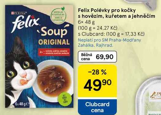Felix Polévky pro kočky s hovězím, kuřetem a jehněčím, 6x 48 g  
