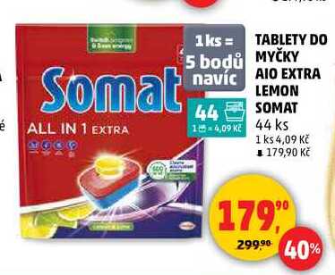TABLETY DO MYČKY AIO EXTRA LEMON SOMAT, 44 ks