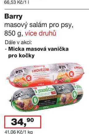 Barry masový salám pro psy, 850 g, více druhů 