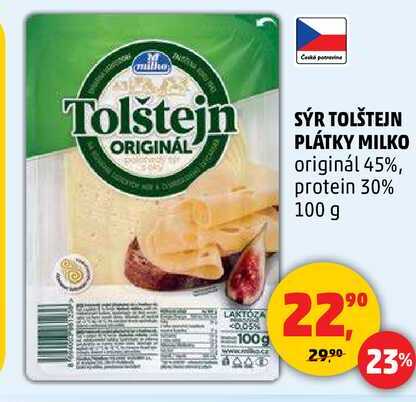 SÝR TOLŠTEJN PLÁTKY MILKO originál 45%, 100 g