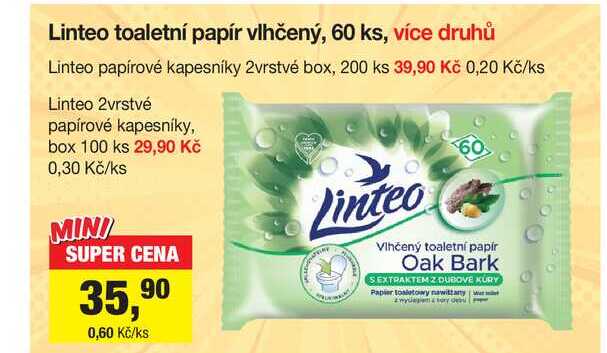 Linteo toaletní papír vlhčený, 60 ks, více druhů 