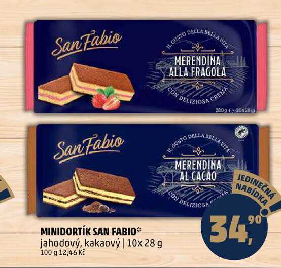 MINIDORTÍK SAN FABIO jahodový, kakaový, 10x 28 g