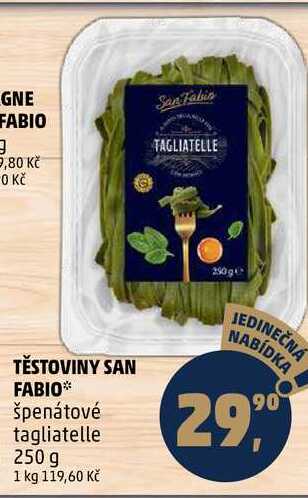 TĚSTOVINY SAN FABIO špenátové tagliatelle, 250 g 