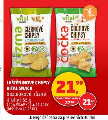 LUŠTĚNINOVÉ CHIPSY VITAL SNACK, 65 g