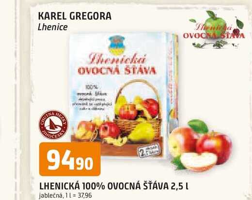 LHENICKÁ 100% OVOCNÁ ŠŤÁVA 2,5 l jablečná