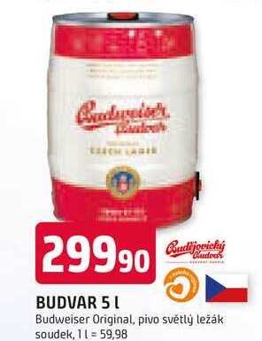 Budweiser Budvar B:Original Pivo světlý ležák 5L