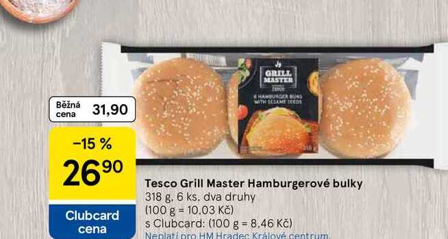 Tesco Grill Master Hamburgerové bulky, 318 g. 6 ks, dva druhy 