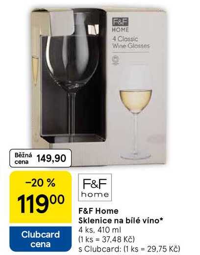 F&F Home Sklenice na bílé víno, 4 ks, 410 ml  