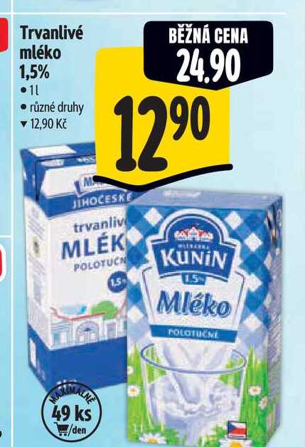 Trvanlivé mléko 1,5% 1 l