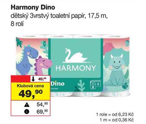 Harmony Dino dětský 3vrstvý toaletní papír, 17,5 m, 8 rolí 