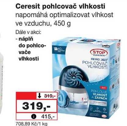 Ceresit pohlcovač vlhkosti napomáhá optimalizovat vlhkost ve vzduchu, 450 g 