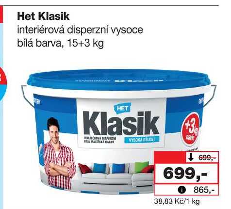 Het Klasik interiérová disperzní vysoce bílá barva, 15+3 kg 