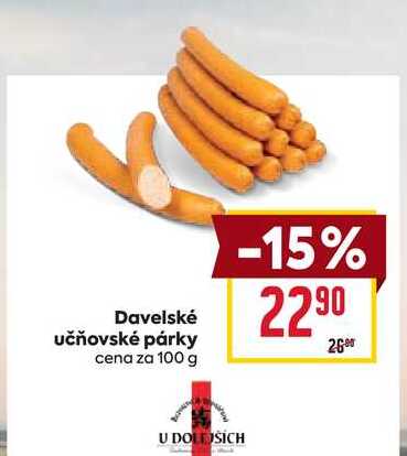 Davelské učňovské párky cena za 100 g