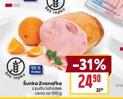 Šunka Zvonařka z pultu lahůdek cena za 100 g 