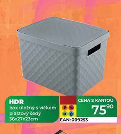 HDR box úložný s víčkem plastový šedý 36x27x23cm  