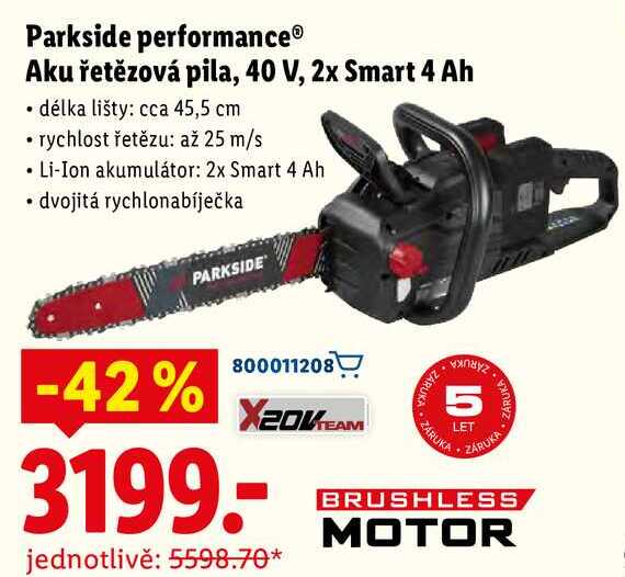 Parkside performance Aku řetězová pila, 40 V, 2x Smart 4 Ah  