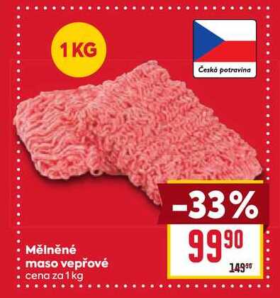 Mělněné maso vepřové cena za 1 kg 